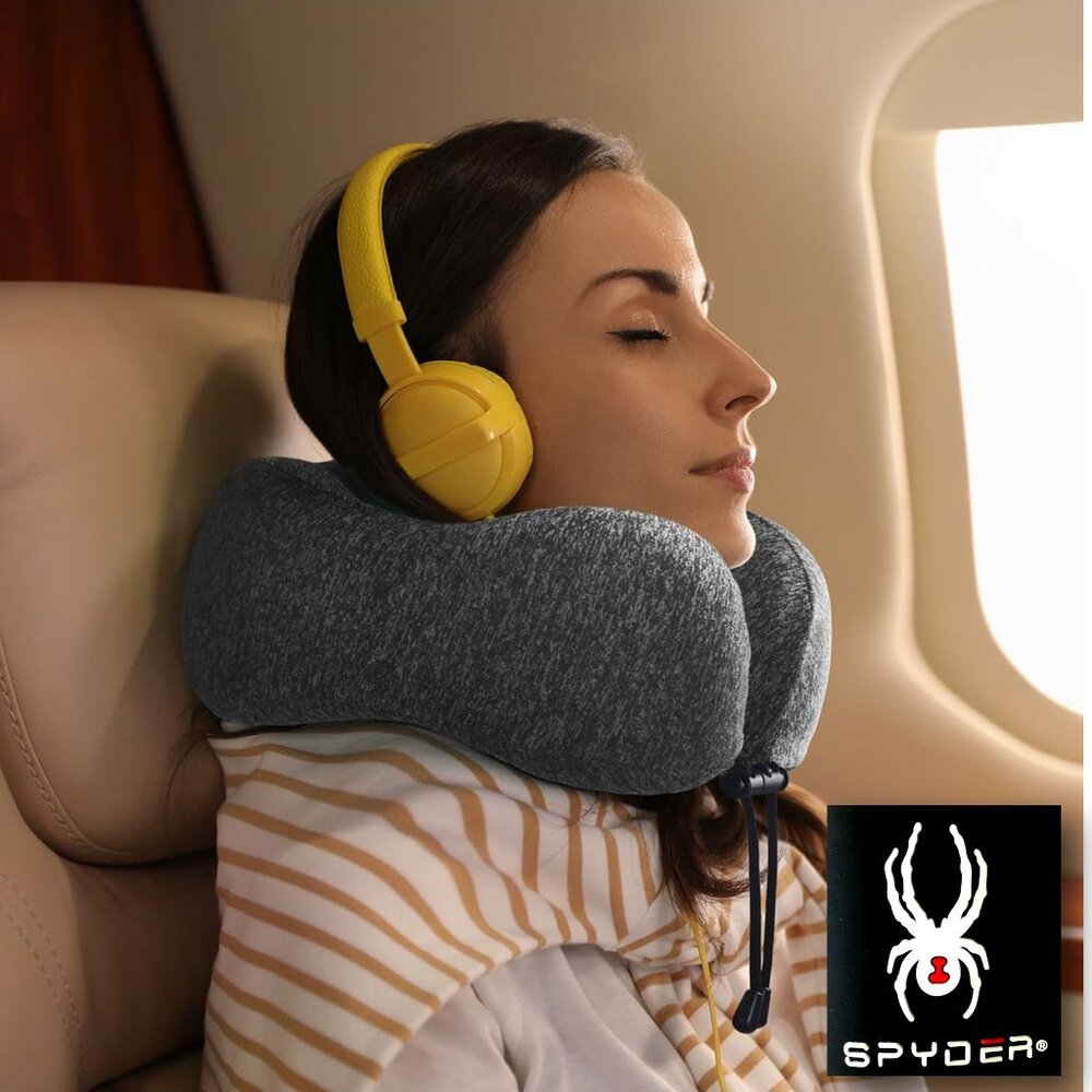 SPYDER 🕷️ Memory Foam Neck Travel Pillow - Comfy & Washable
